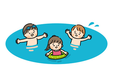 プールで遊ぶ3人の子供たち