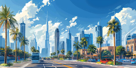Dubai skyline - obrazy, fototapety, plakaty