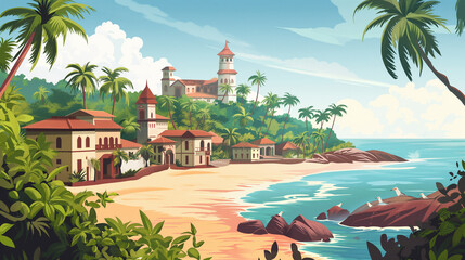 Goa beach with its typical sights on a sunny day