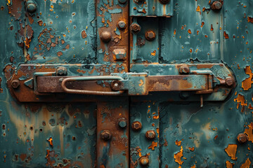 A rusted metal door with a bolt on it - obrazy, fototapety, plakaty