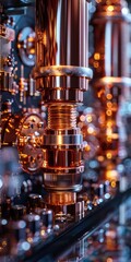 Quantum computing cooling system, pipes and hardware, macro close-up, digital photography, technical precision