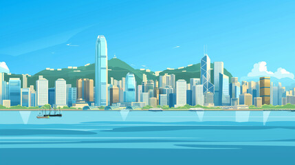 Hong Kong with its typical sights on a sunny day