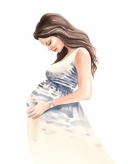 A beautiful watercolor painting of a pregnant woman. - obrazy, fototapety, plakaty