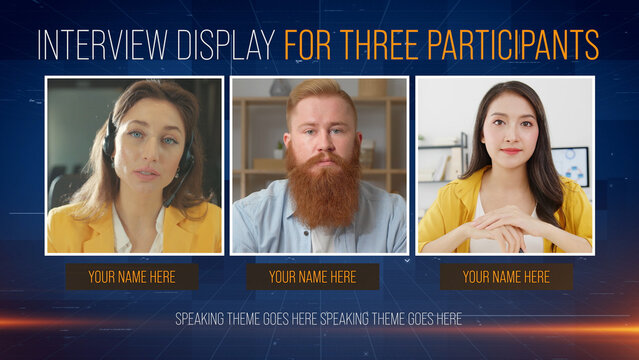 Video Interview Display for Three Participants on the Corporate Background	
