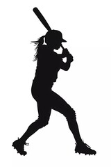 Silhouette of female baseball player on isolated white background. vector illustration.