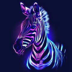 Cute Zebra animal in neon style. Portrait of glow light animal