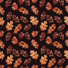Rich and vibrant watercolor autumn leaves pattern, perfect for enhancing textile, wallpaper, and poster backgrounds - obrazy, fototapety, plakaty