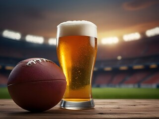 fresh cold beer on soccer, American football stadium - obrazy, fototapety, plakaty