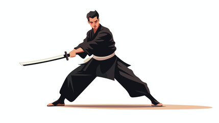 Iaido fighter. Japan iai wrestler in attacking pose