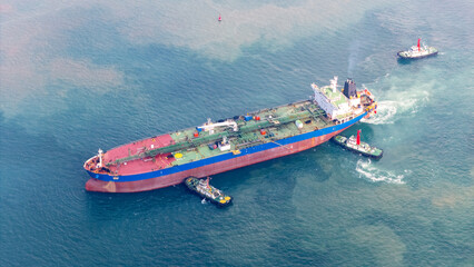 Top view Oil Crude Gas Tanker Ship, Cargo Petroleum Tanker ship logistic and transportation...