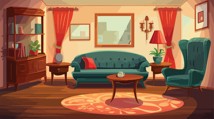Interior of living room furnished in retro style. O
