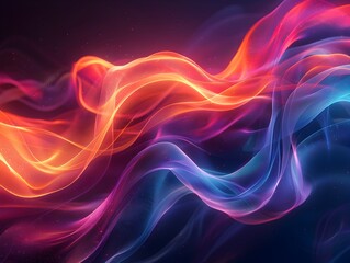 Futuristic abstract background with colorful glowing lines forming dynamic shapes and waves