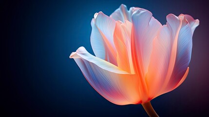 Macro photography of a single tulip bloom, isolated against a soft, blurred background, emphasizing the intricate details and vibrant color