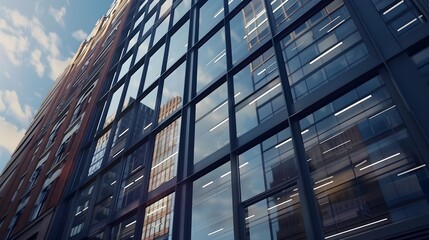 Obraz premium Impressive Modern Architectural Skyscraper Facade with Sleek Glass Windows Reflecting Urban Cityscape