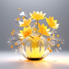 3d illustration of yellow flower vase decoration in luxury space isolated transprarent background