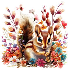 Cheerful Baby Chipmunk with Vibrant Floral Background
