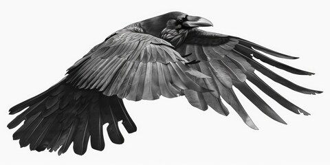 Wing Drawing. Raven Bird Art in Flight with Dark Tattoo Design