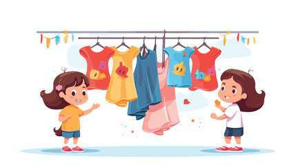 Kids clothes hanging ad banner for online store. Ch
