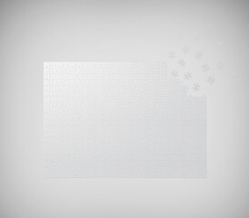 White Box, Blank Puzzle game Mockup with Box, Clear Jigsaw pieces, big board tempelate, puzzle packaging 3D Rendered Isolated on a light background