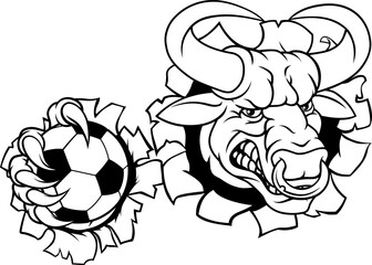 A bull or Minotaur monster longhorn cow angry mean soccer football mascot cartoon character.