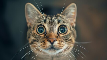 Inquisitive Feline with Enlarged Pupils Closeup