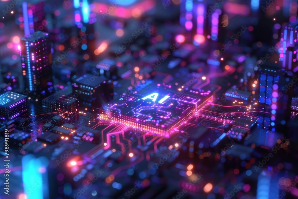 Aufkleber artificial intelligence (ai) concept, abstract ai processor and quantum computer background.