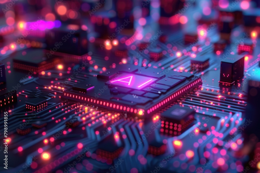 Poster artificial intelligence (ai) concept, abstract ai processor and quantum computer background.