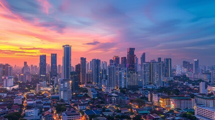 Urban Twilight with Colorful Sky over City High-Rises