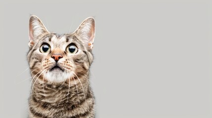 Surprised Tabby Cat with Wide Eyes Studio Portrait