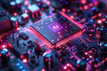 Fototapeta premium Artificial Intelligence (AI) concept, Abstract AI processor and quantum computer background.