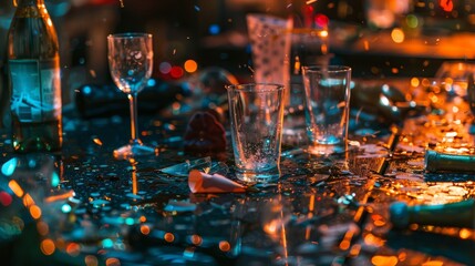 Evening's End: Dance Floor Remnants with Scattered Party Items
