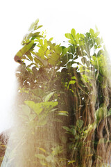 A double exposure profile of an old man with a beard disappearing at the top