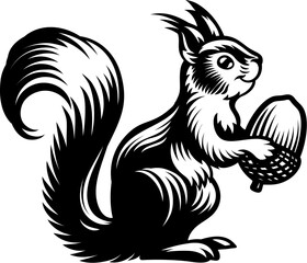 A squirrel animal woodcut vintage style icon mascot illustration