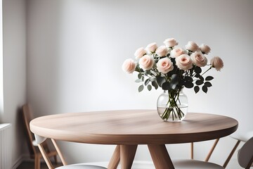 vase with roses and gypsophila flowers