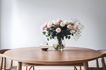 vase with roses and gypsophila flowers