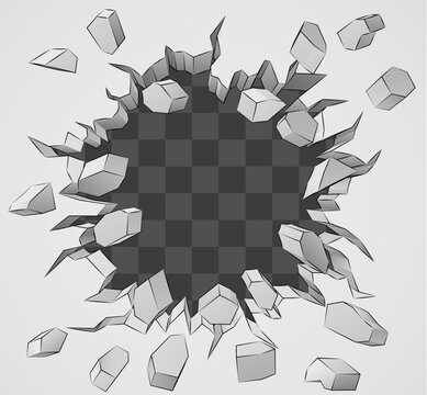 A wall background exploding with a hole breaking through it design