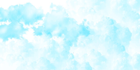 Sky pattern with watercolor splashes, cloudy grunge effect, blue cloud texture with delicate little stains, and blue cloud foggy fume on blue sky Watercolor abstract painting on textured aquarelle pap