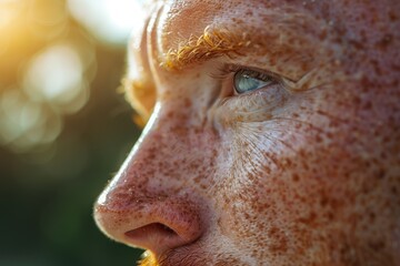 pigment spots, moles, fair-skinned young man with red face in freckles