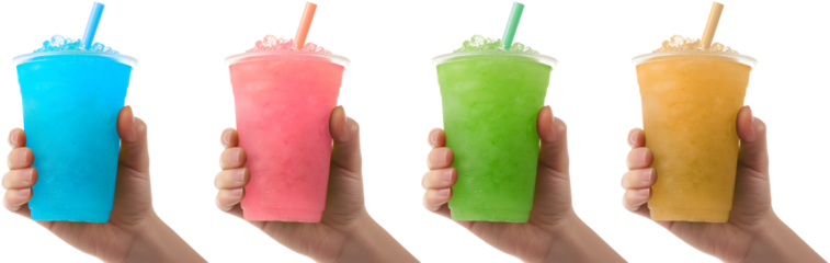 set of colorful summer slushies, hand, cut out