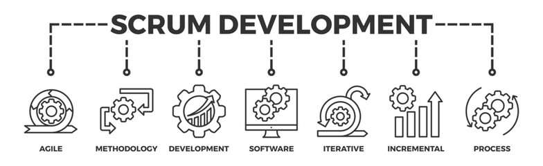 Scrum development banner web icon illustration concept with icon of agile, methodology, development, software, iterative, incremental and process