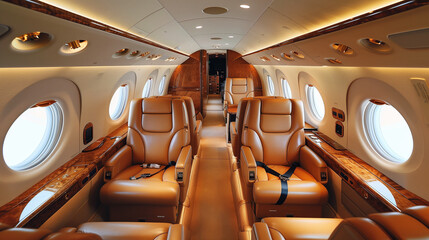 interior of luxury private jet with leather seats