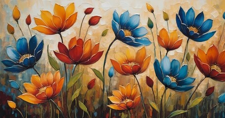 Abstract flowers oil painting generative AI illustration