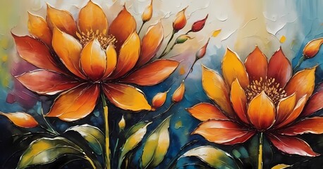 Abstract flowers oil painting generative AI illustration