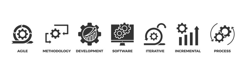 Scrum development banner web icon illustration concept with icon of agile, methodology, development, software, iterative, incremental and process