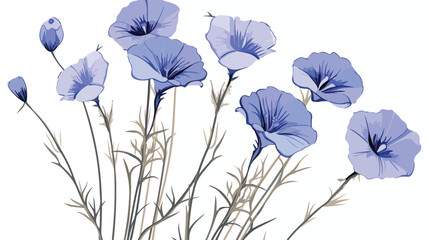 Linum floral plant with flaxseed. Outlined vintage