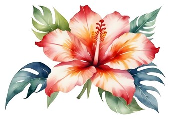 Tropical Flower Illustration Digital Painting Floral Background Beautiful Tropic Blossom Design