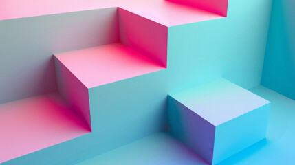 Minimalist abstract geometric shapes in soft pastel colors with shadows