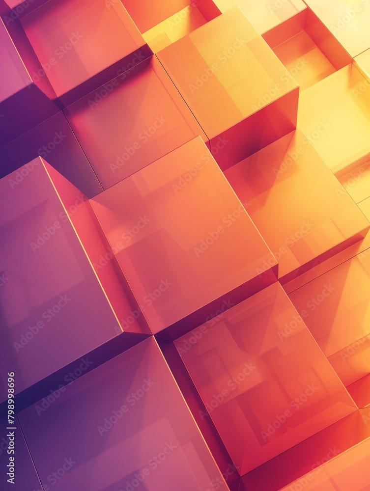 Canvas Prints Soft neon glow on 3D cubes in pink to orange gradient.