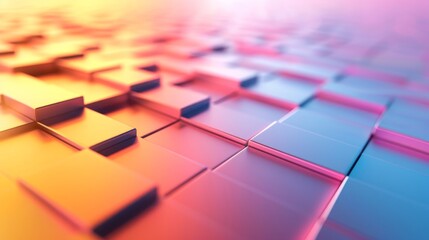 Soft neon glow on 3D cubes in pink to orange gradient.