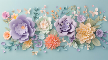 Paper art floral arrangement on blue background